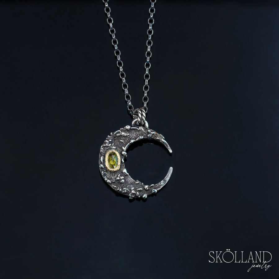Mirandus-Sterling Silver Crescent Moon Statement Necklace with 18K Gold Bezel Set Sphene