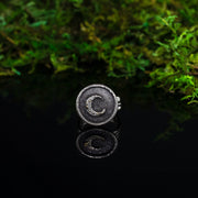 Encapture the Night-Sterling Silver Crescent Moon & Vine Shadow Box Ring with 18K Gold Accents