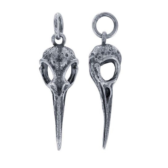 Raven Skull Charm for Necklaces or Bracelets-Sterling Silver
