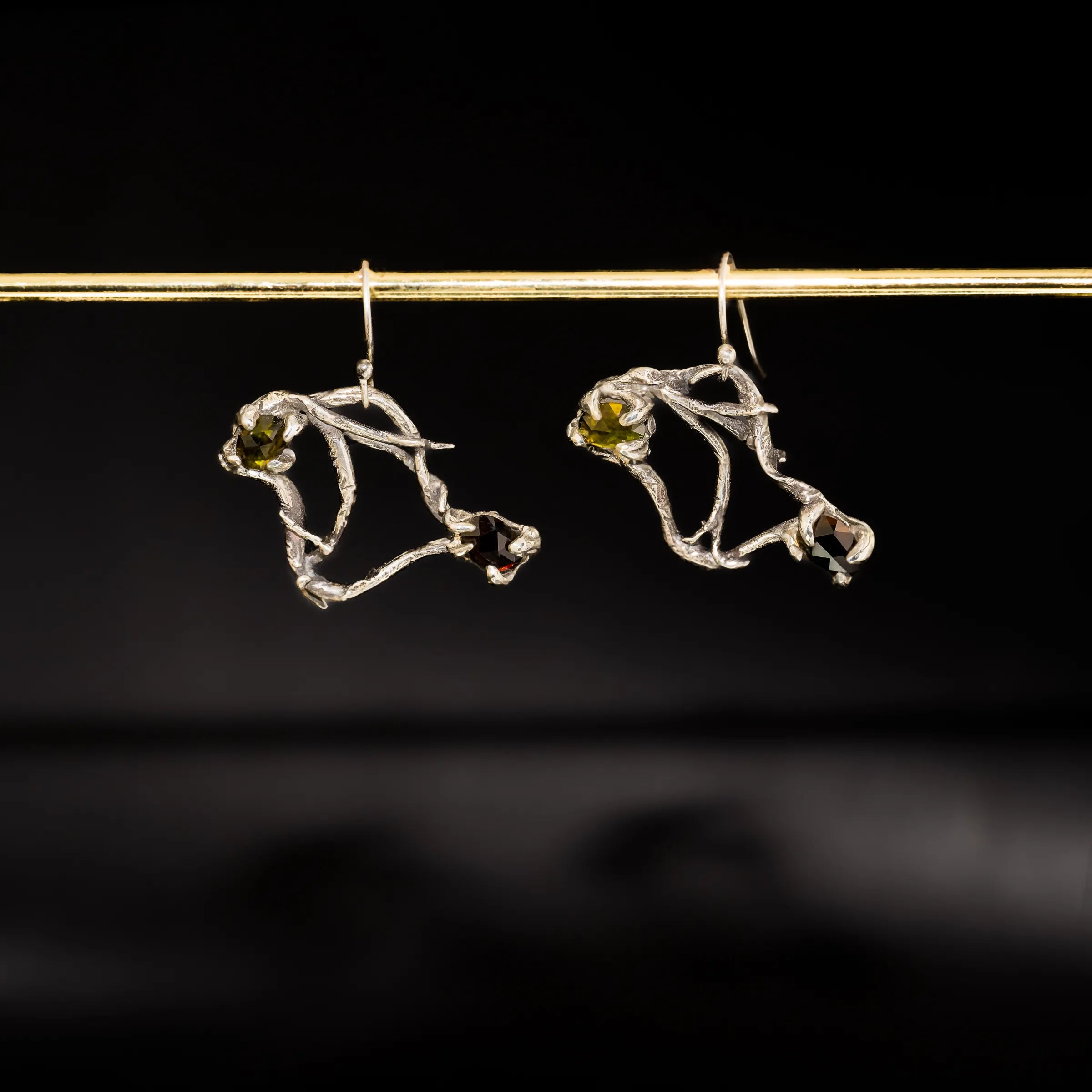 Obnata Earrings-Rose Cut Dravite Toumalines & Argentium Sterling Silver