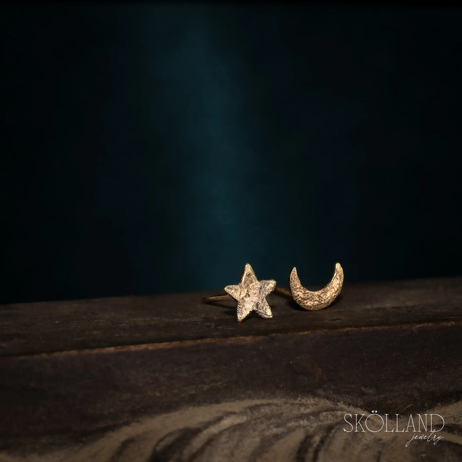 Cila-Brutalist Star and Moon Stud Earrings-14K Yellow Gold