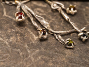 Obnata-Rose Cut Dravite Toumalines, Garnets, & Argentium Sterling Silver Necklace w/14K Yellow Gold Accents