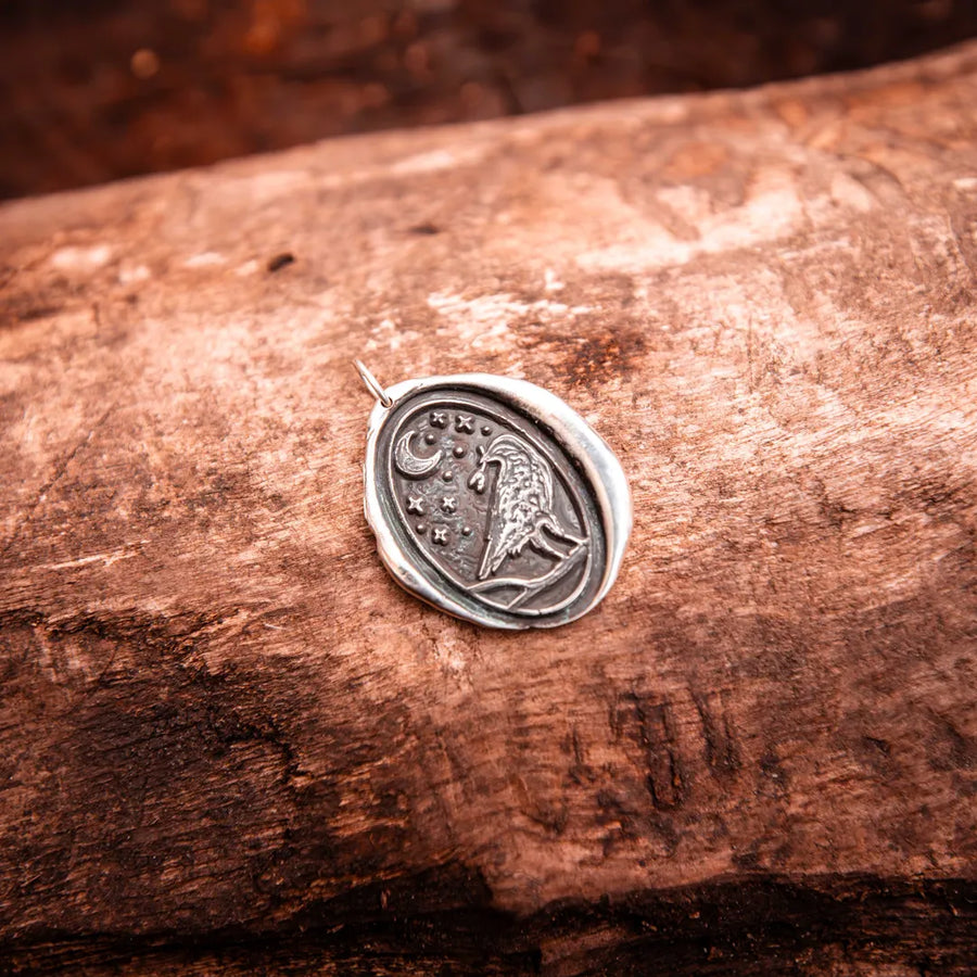 Raven at Night Wax Seal Necklace-Argentium Sterling Silver