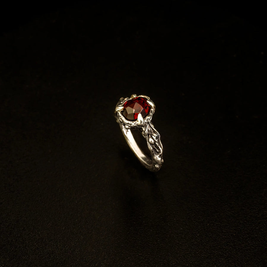 Omeratus-Size 9.25- Rose Cut Garnet & Argentium Sterling Silver Ring