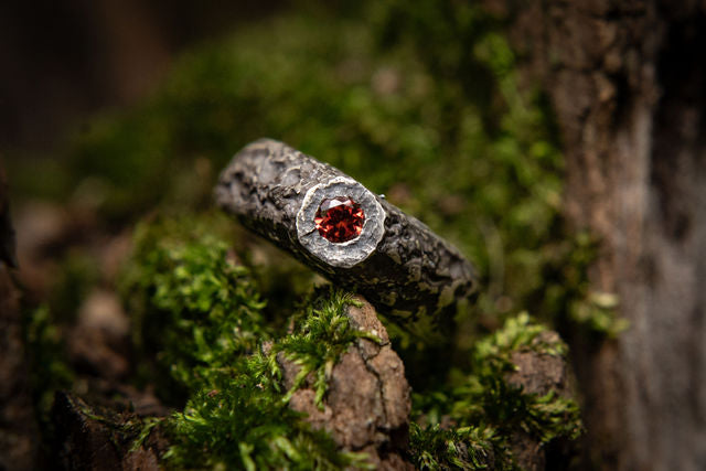 Bennán-Unisex Dome Ring Inspired by the Mountains of Ireland- Argentium Sterling, Garnet, and Citrine