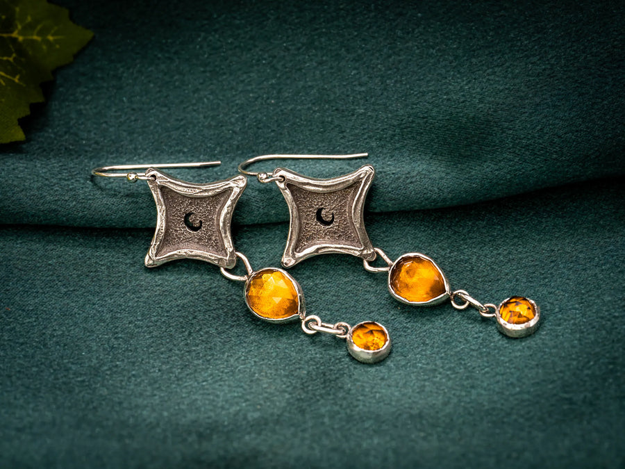 Lunas Golden Tears- Dangle Earrings-Sterling Silver & Citrine-LIMITED