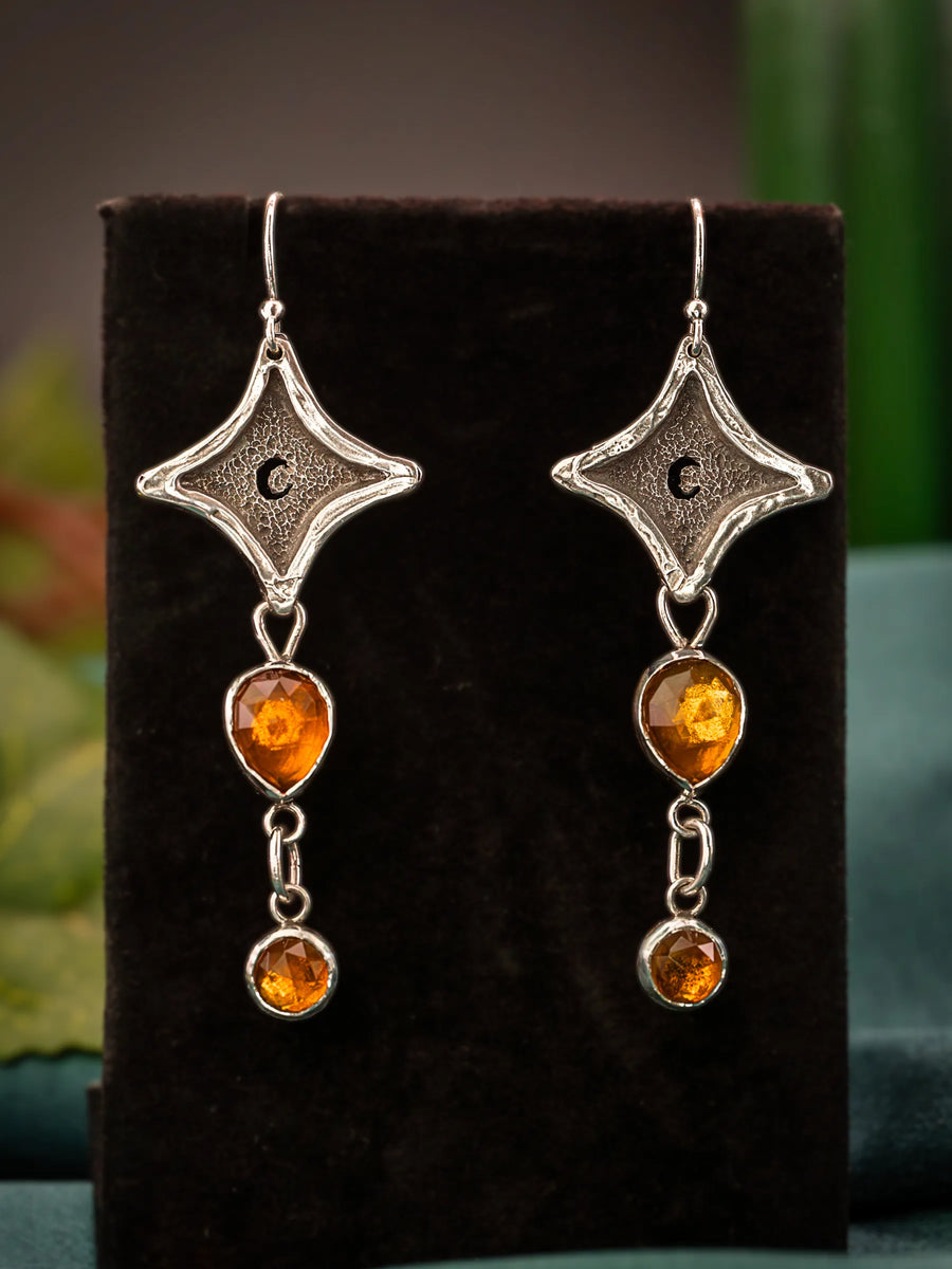 Lunas Golden Tears- Dangle Earrings-Sterling Silver & Citrine-LIMITED