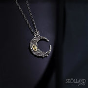 Mirandus-Sterling Silver Crescent Moon Statement Necklace with 18K Gold Bezel Set Sphene