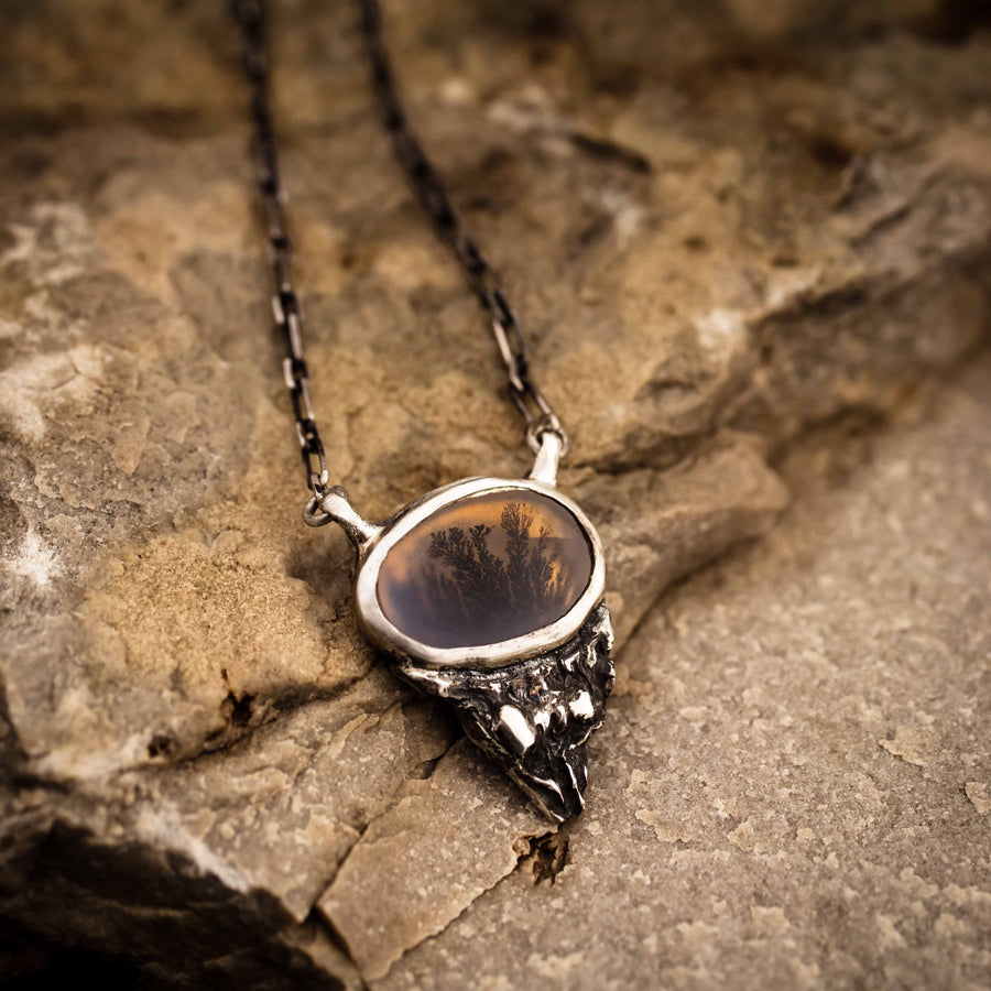 My Heart is Not Here Necklace-940 Argentium Sterling Silver & Dendritic Agate