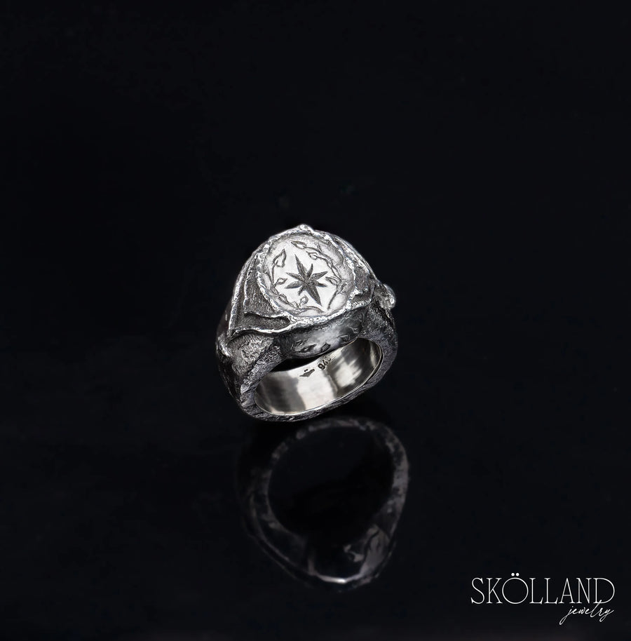 Where the Ivy Grows-Sterling Silver Signet ring with Star and Ivy Details