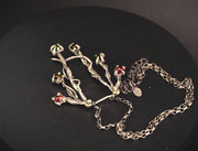 Obnata-Rose Cut Dravite Toumalines, Garnets, & Argentium Sterling Silver Necklace w/14K Yellow Gold Accents