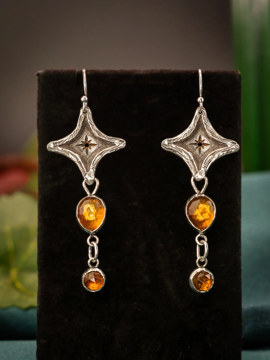 Realtas Golden Tears- Dangle Earrings-Sterling Silver & Citrine-LIMITED