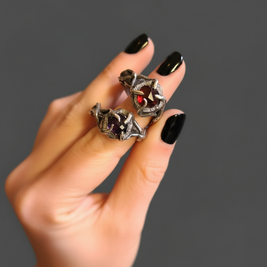 Androniuum X Devoro Geometric Garnet Rings