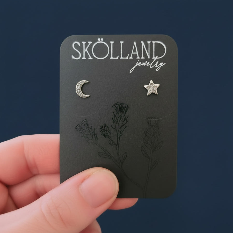 Cila- Brutalist Star & Moon Earrings in Sterling Silver