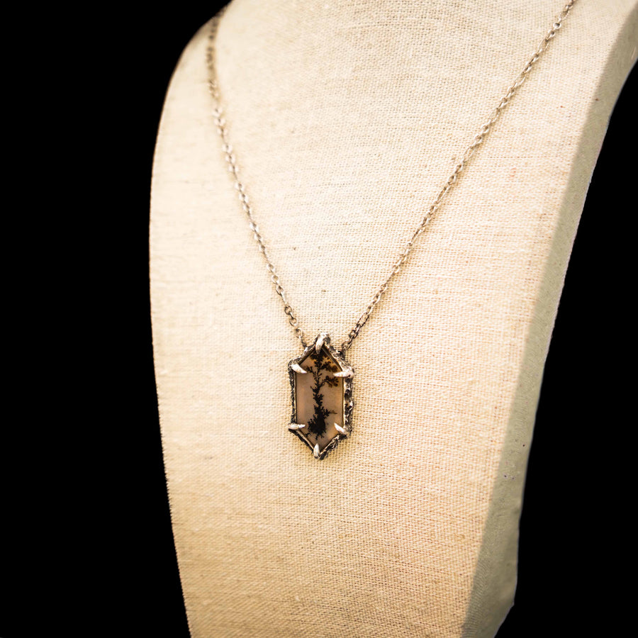 Thistle on the Moor Necklace-940 Argentium Sterling Silver & Dendritic Agate