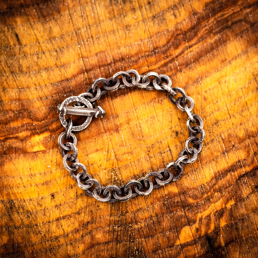 Wherever I Wander-Handcrafted Round Link Bracelet with Toggle Clasp-Argentium Sterling Silver
