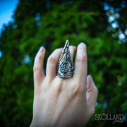 Looking Up-Sterling Silver Crescent Moon and Ivy Statement Ring