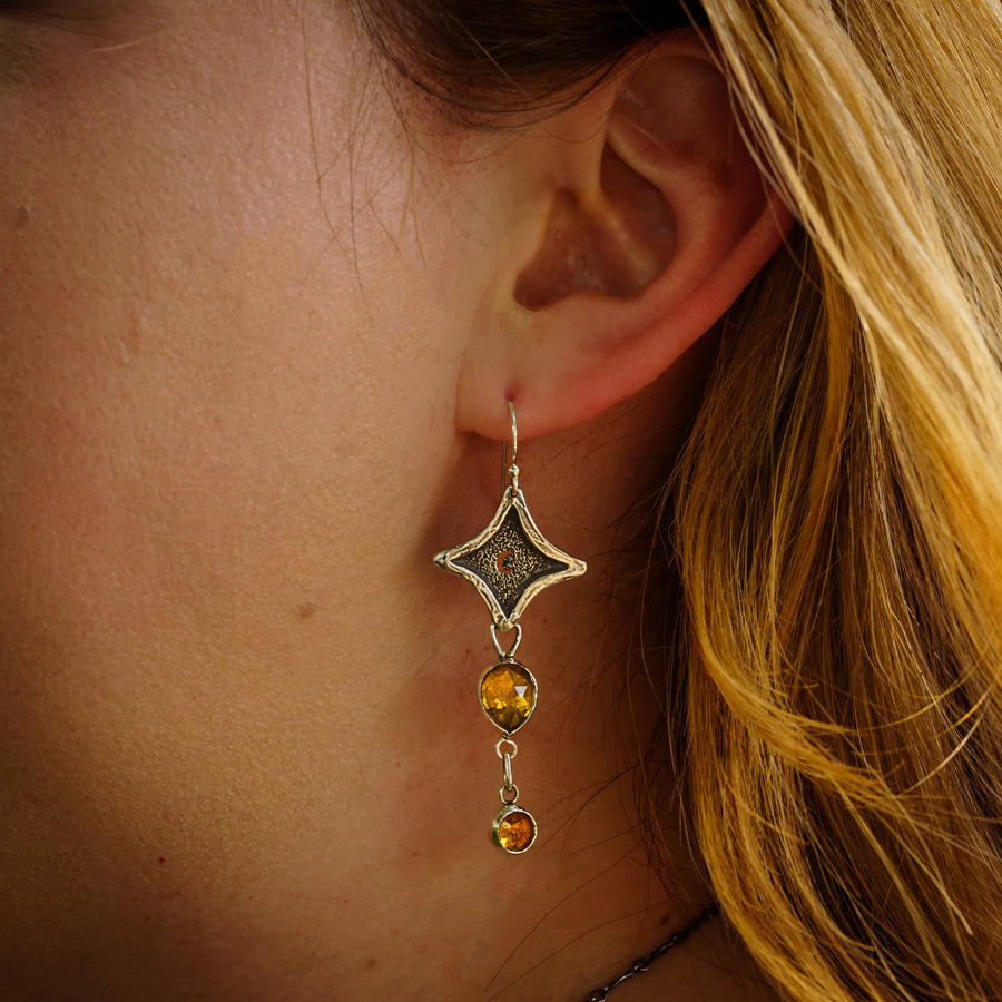 Lunas Golden Tears- Dangle Earrings-Sterling Silver & Citrine-LIMITED