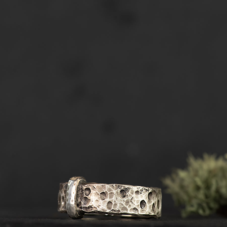 Mens Hammered Blade n Bow Ring-6.5mm Sterling Silver Band