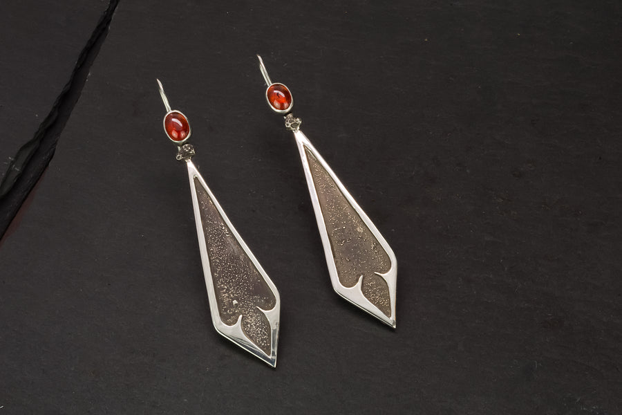 Cathedral Point Earrings-935 Sterling Silver, Hessonite Garnet & Patina