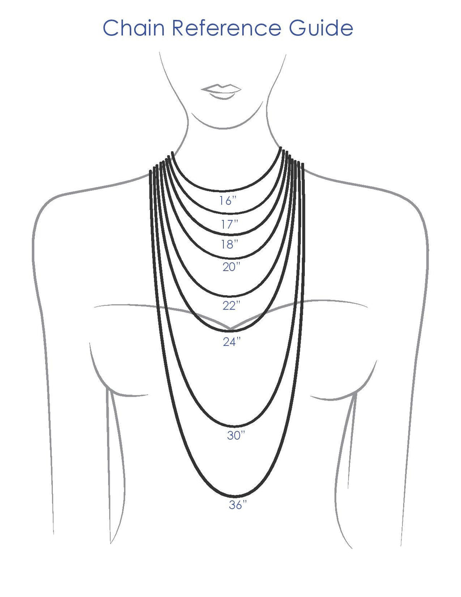 A chain reference guide to help you determine what necklce length to choose if you are unsure