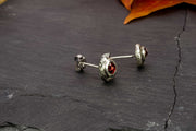Effero Stud Earrings- 935 Sterling Silver Mozambique Garnets & Patina